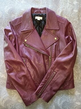 Fossil Burgundy Leather Moto Jacket (Size M)